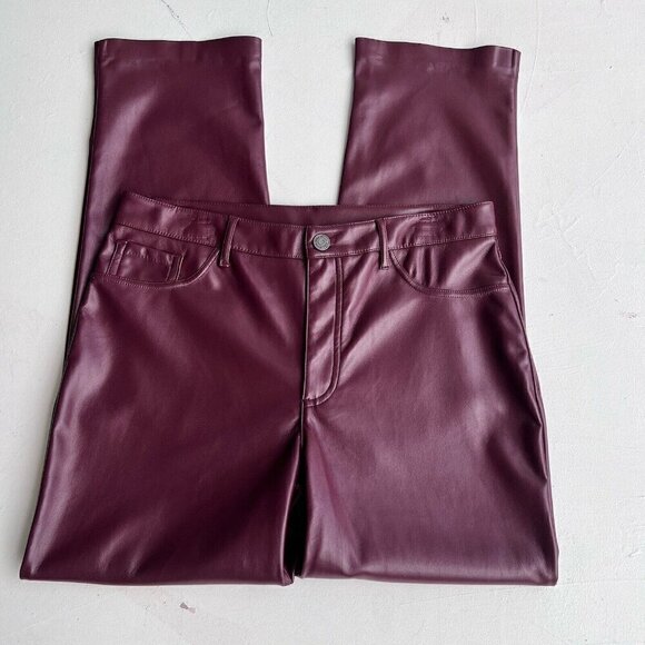 Anthropologie Joie Faux Leather Pants Size 8 Burgundy Straight Fit High Waist - Picture 10 of 16